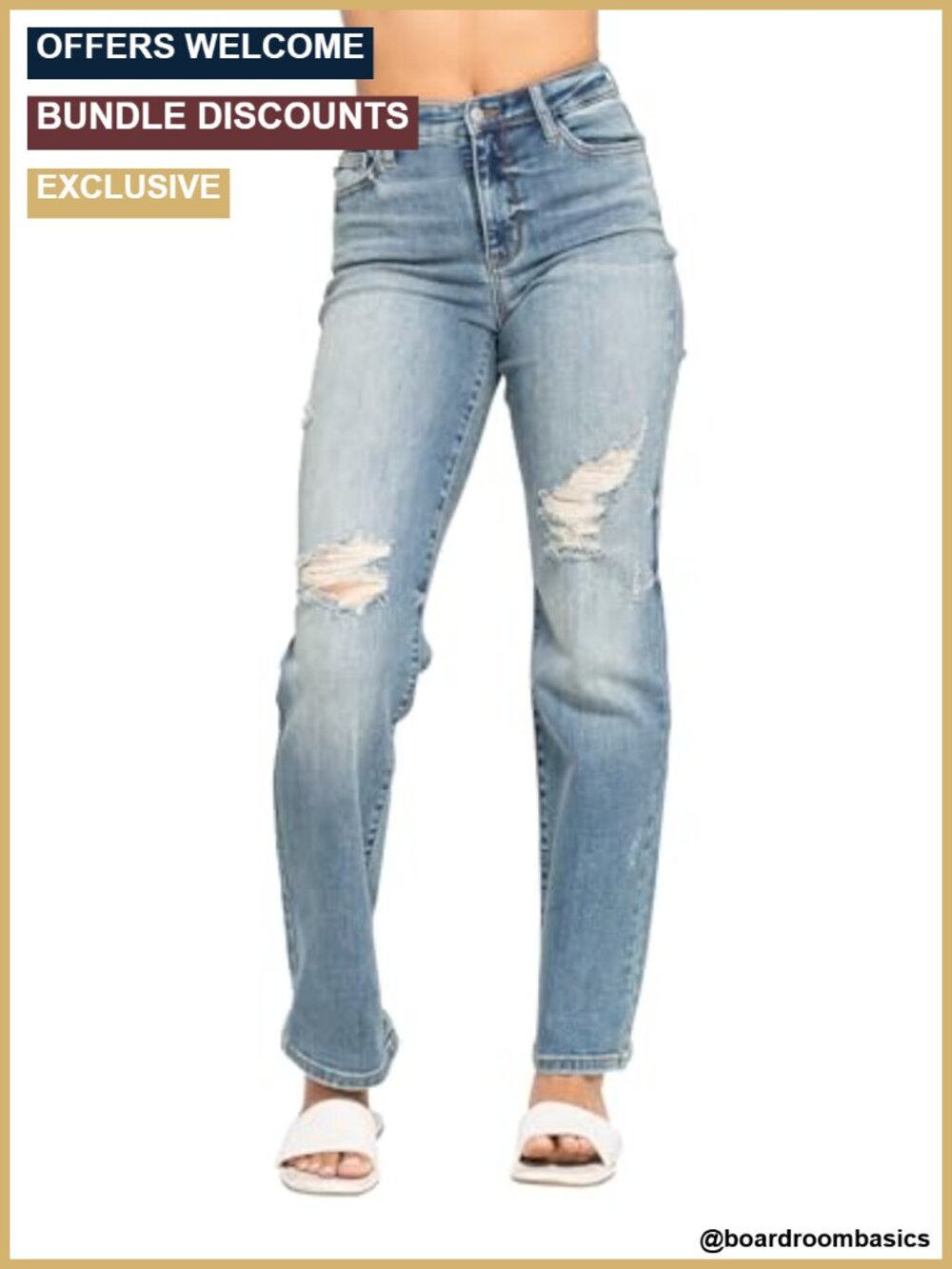 High Waisted Straight Leg Jeans Heavyweight Cotton Stretch